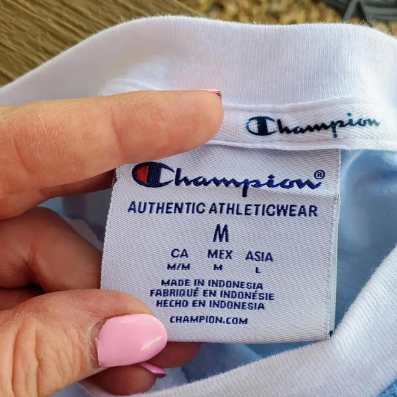 Champion Women's Tie-Front Print Tee Multi Wash Cloud Deep Forte Blue Medium - Picture 3 of 15